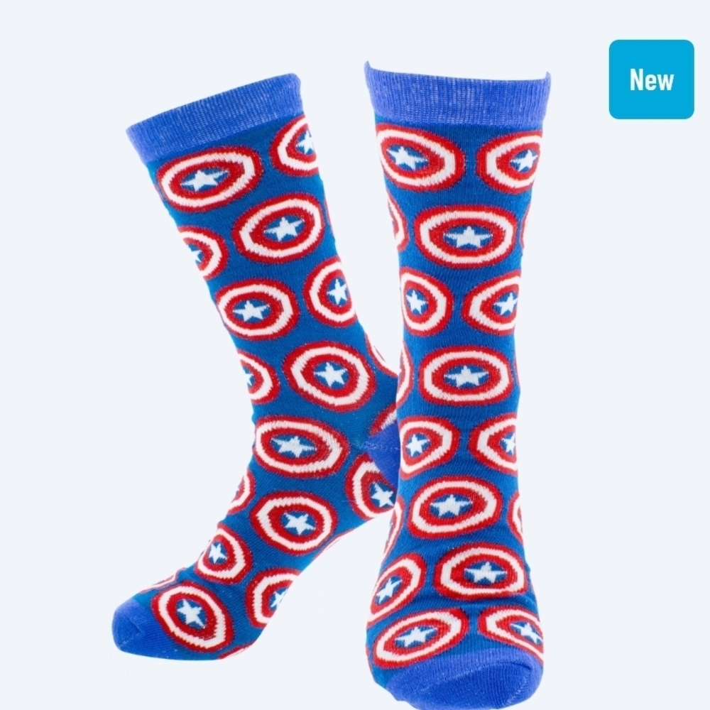 4/$25 Marvel Captain America Shield Pattern Socks New Graphic Novelty Socks